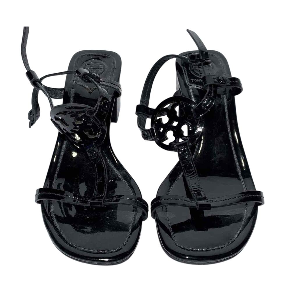 TORY BURCH Miller Block Heel Sandal In Black Patent Size 7M $298